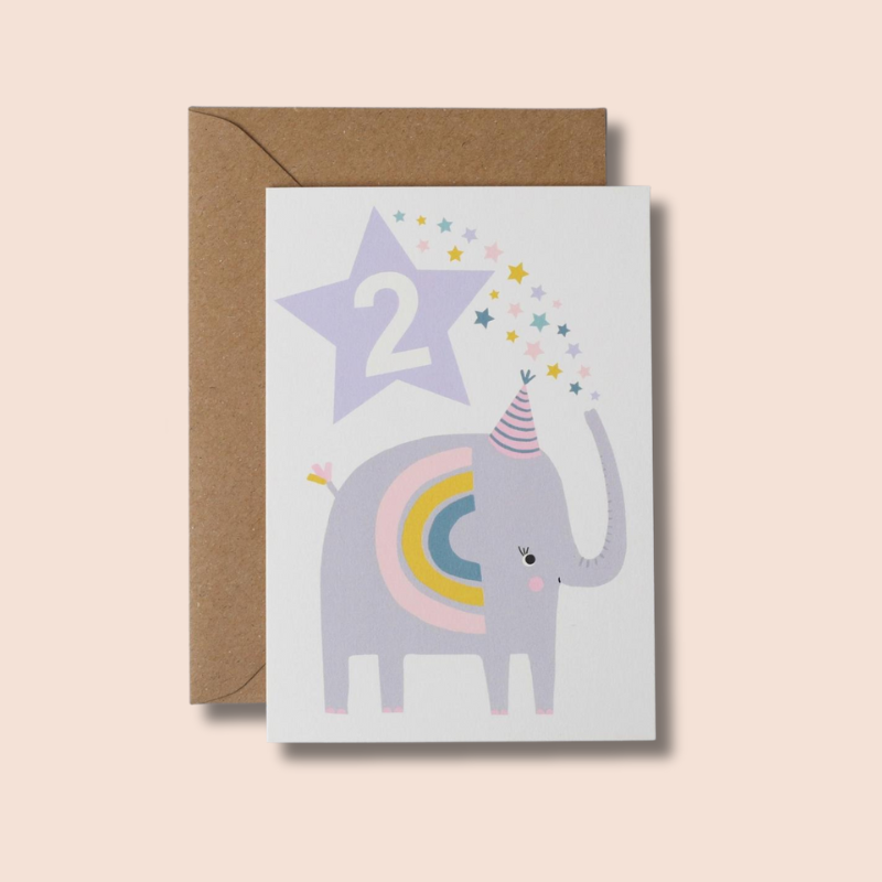 Age 2 Birthday Card | Purple Elephant