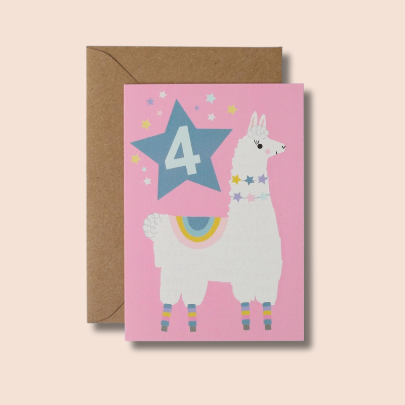 Age 4 Birthday Card | Llama
