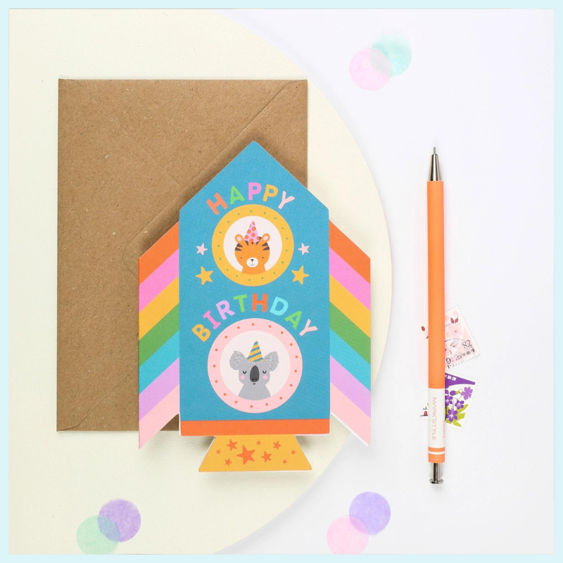 Rainbow Rocket Birthday Card