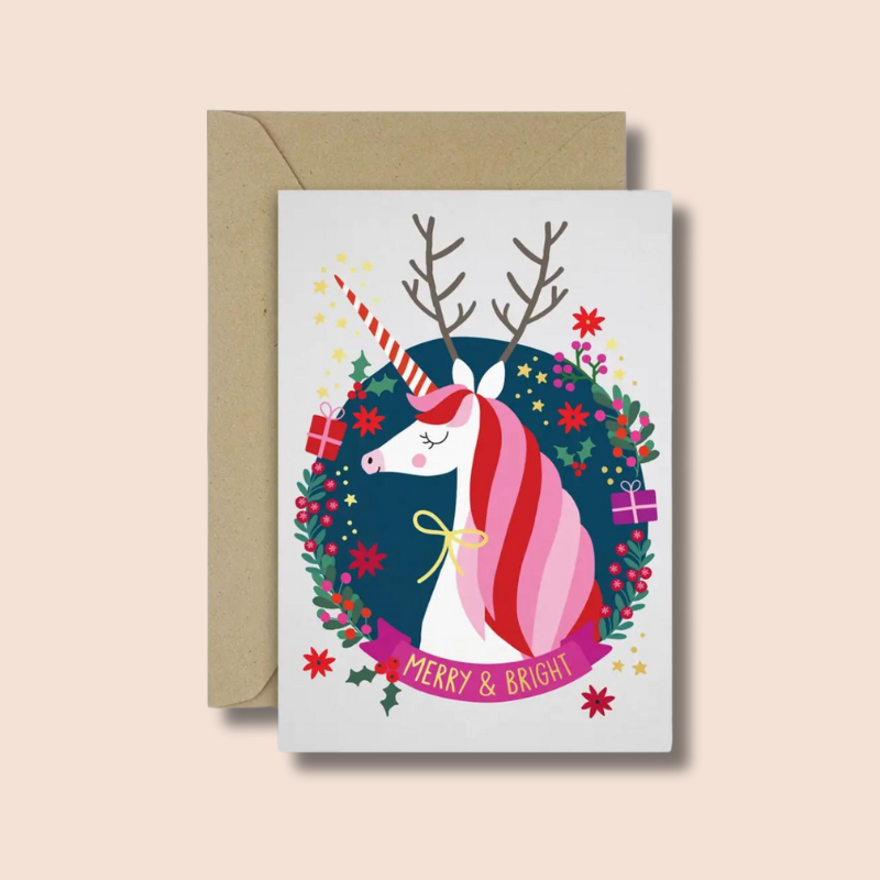 Merry & Bright Unicorn Christmas Card